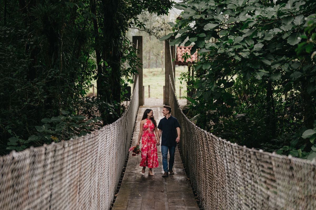 Osiris and Frank walking across a hanging bridge